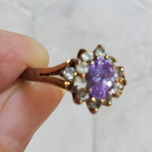 Lovely Amethyst With Side Stones Ring S 4 - Picture 3 of 8